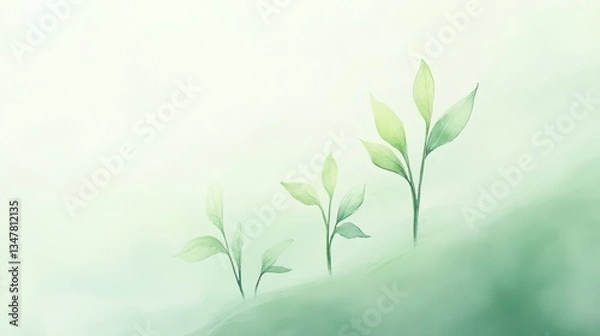 Fototapeta Lush green sprout plants in Spring rain.