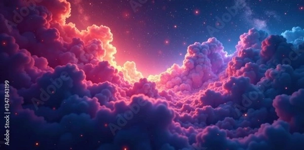 Fototapeta Soft, glowing nebulae swirling with iridescent colors, cosmos, galaxy