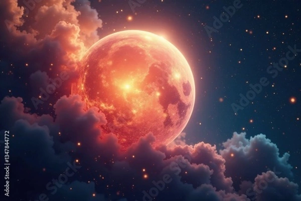 Fototapeta Softly glowing celestial sphere with wispy tendrils, ethereal, nebulae, texture