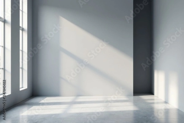 Fototapeta Softly lit grey room with gradient background, interior design inspiration, product display, neutral tone