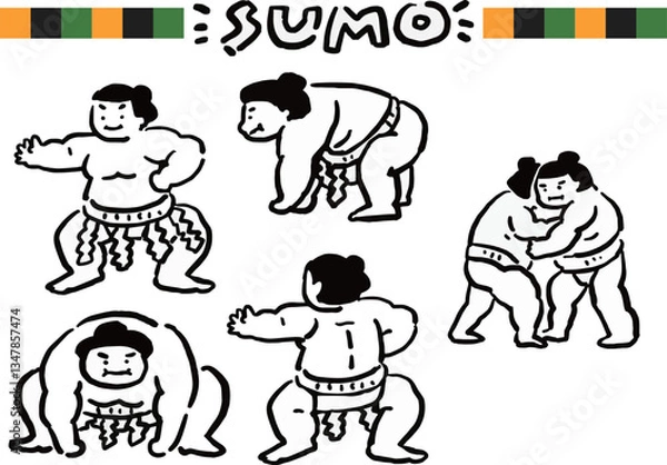 Obraz 力士のゆるい線画風イラストセット