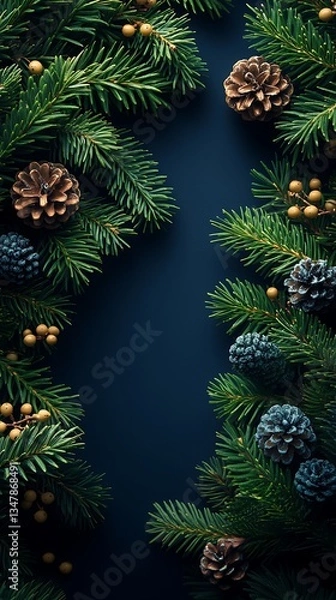 Fototapeta Cozy winter frame pinecone texture high resolution picture