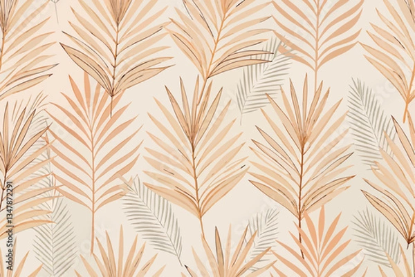 Fototapeta Elegant Palm Leaf Pattern in Light Beige, Subtle Tropical Motif for Home Decor and Textiles Pattern Background