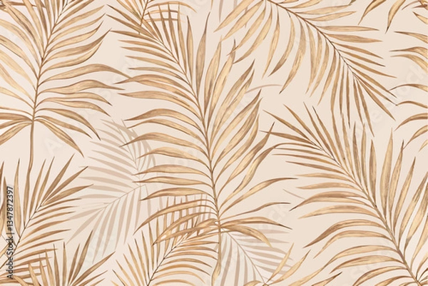 Fototapeta Soft Palm Leaf Pattern in Light Beige, Seamless Tropical Motif with a Delicate Touch Pattern Background