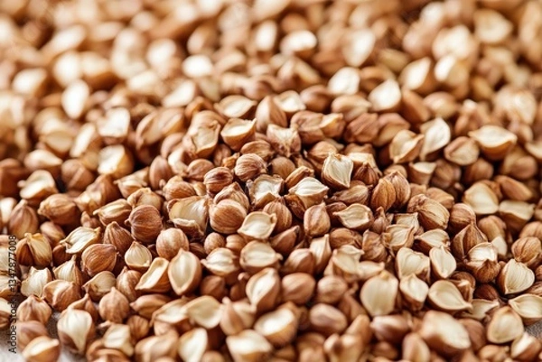 Fototapeta A macro shot displaying a pile of raw buckwheat groats