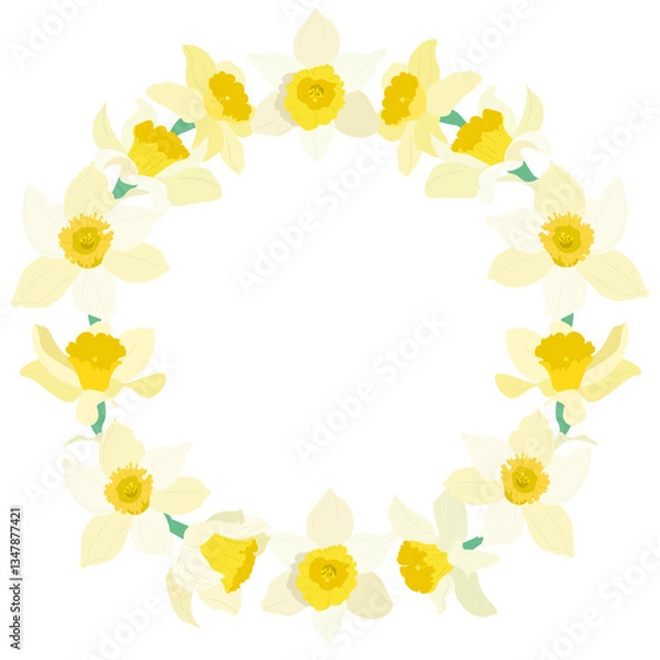 Obraz Decorative daffodils  wreath illustration, floral spring background, romantic template for design.