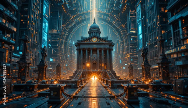 Obraz A disruptive technology challenging the dominance of centralized financial institutions, ushering in a new era of financial sovereignty. Concept of financial decentralization. 