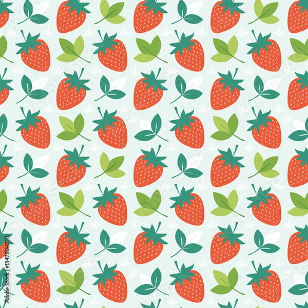 Fototapeta A pattern strawberries and leaves background illustration