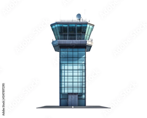 Obraz Modern Airport Control Tower with Glass Windows and Communication Antennas