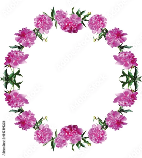 Obraz Decorative photographic peonies wreath illustration, floral spring-summer background, romantic template for design.
