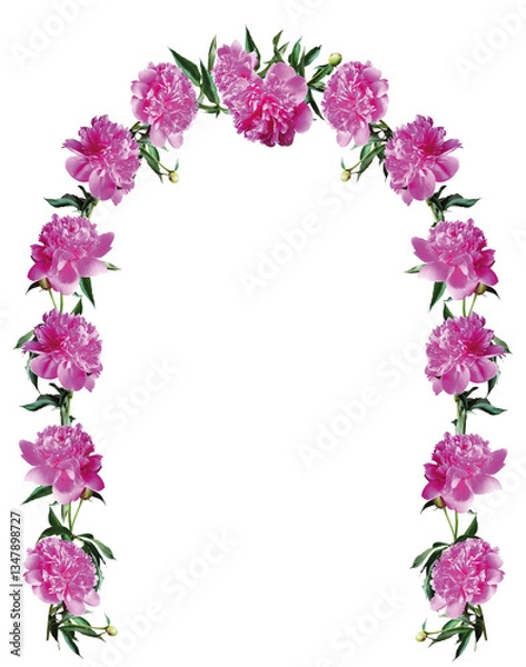 Obraz Decorative peonies arch illustration, floral spring-summer background, romantic template for design.