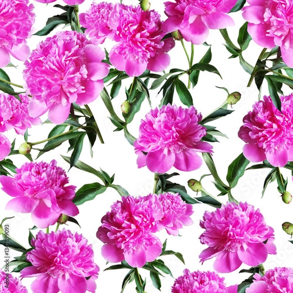Obraz Seamless floral pattern with pink peonies. Romantic cute spring-summer fashion  trendy background.