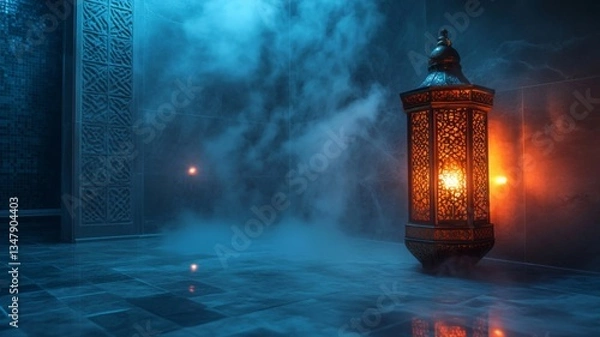 Obraz Ornate Lantern Illuminates a Mystical Steam Filled Room