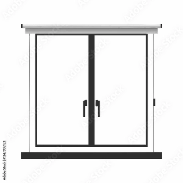 Fototapeta Double window with roller blind and handles. Vector image