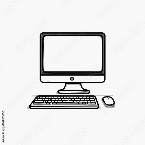 Fototapeta Hand drawn desktop computer illustration. Vector image