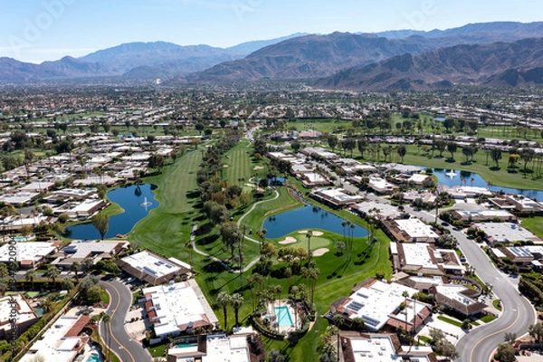 Obraz Aerial Rancho Mirage Neighborhood and Mountains