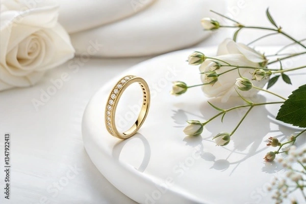 Obraz Single Gold Ring on a White Surface