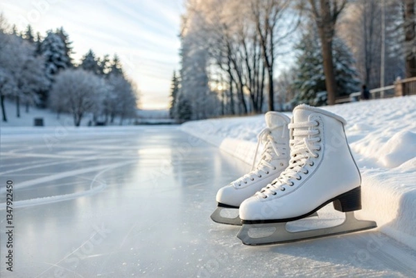 Obraz White Ice Skates on a Smooth Frozen Surface
