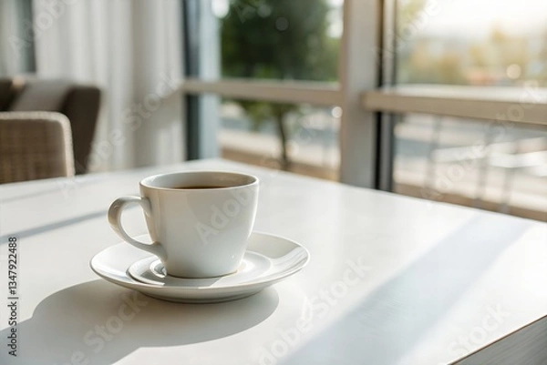 Obraz Minimalist Coffee Cup on White Table