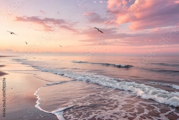 Obraz Gentle Ocean Waves in Soft Pastel Light
