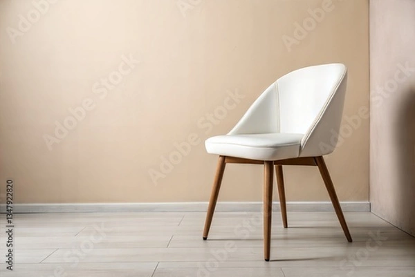 Fototapeta Elegant White Chair Against a Soft Beige Wall