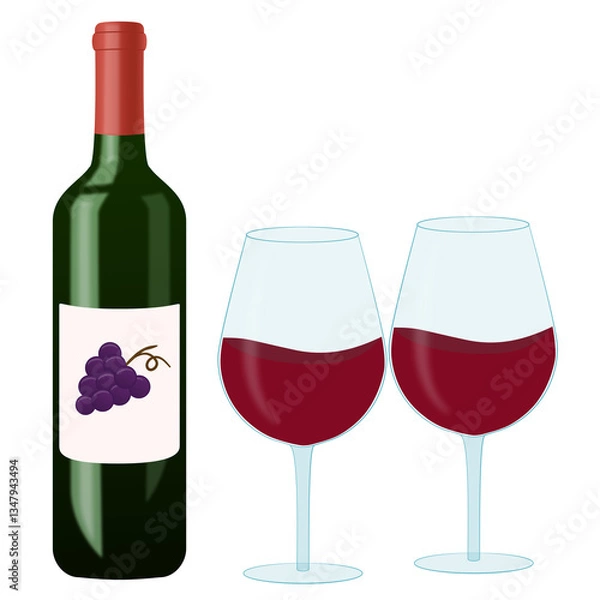 Obraz Wein - Weinflasche mit Gläsern