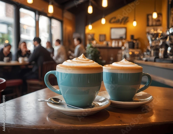 Fototapeta Enjoying coffee in a cozy cafe with friends during a bustling afternoon Generative AI