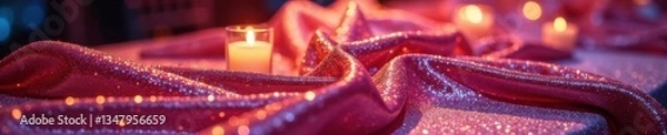 Fototapeta Glittering metallic fabric draped over a luxurious table centerpiece, glittering, metallic