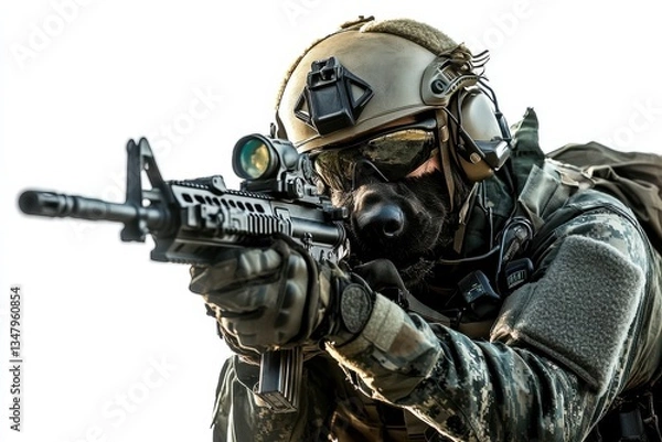 Fototapeta Tactical Dog Team in Action with Weapon and Protective Gear