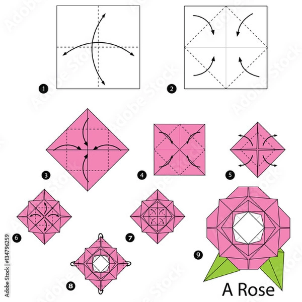 Obraz step by step instructions how to make origami A Rose.