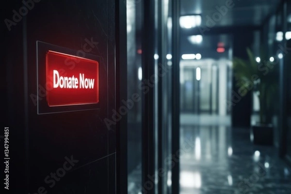 Fototapeta Bright Red Donate Now Button in Modern Office Environment