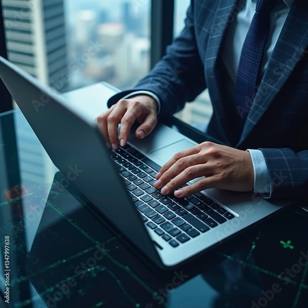 Obraz Business-people using laptop for analyzing data stock market, Forex trading graph, stock exchange trading online, financial investment concept. analyze financial data