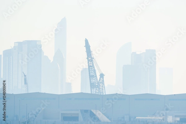 Fototapeta Daytime view of Abu Dhabi’s skyline as seen from the Louvre Abu Dhabi.