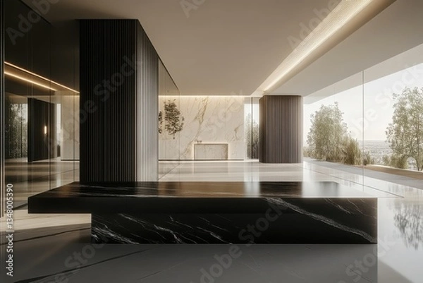 Fototapeta Modern Minimalist Interior Design with Elegant Marble and Glass Elements