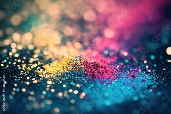 Fototapeta Vibrant Colorful Dust Particles on Dark Surface with Bokeh Background