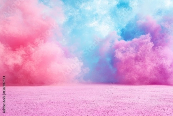 Fototapeta Colorful Smoke Clouds in Pink and Blue Against a Bright Background