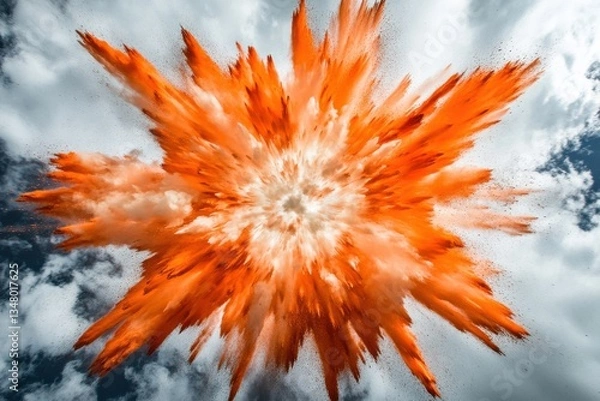 Obraz Dramatic Explosion with Orange Smoke and Dust Against Blue Sky
