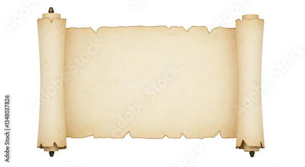 Fototapeta Realistic open parchment scroll on white background