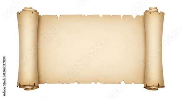 Fototapeta Realistic open parchment scroll on white background