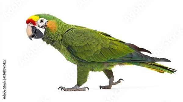 Fototapeta Green-winged Macaw Walking on White Background