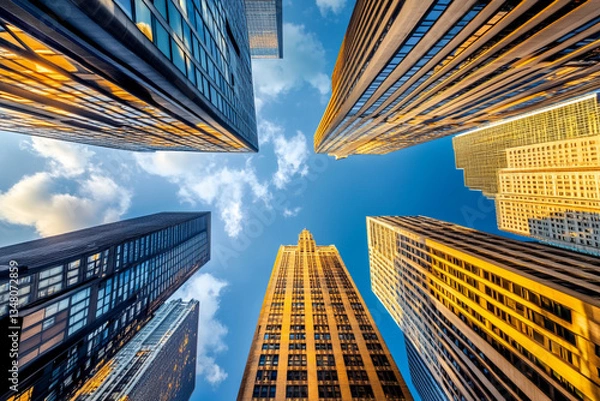 Obraz Araful view of a city street with tall buildings and a sky scraper