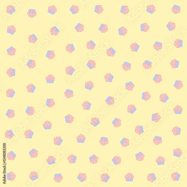 Fototapeta a yellow background with a pattern of cupcakes and donuts