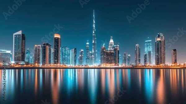 Obraz Dubai Skyline Night Reflection