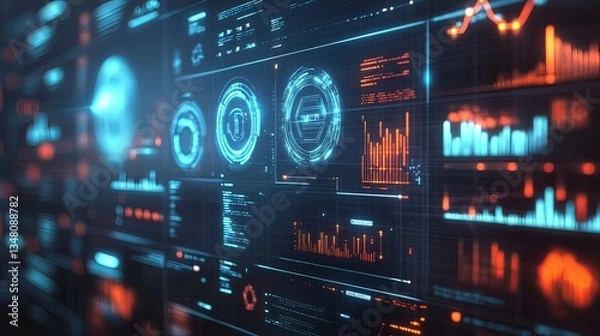 Obraz Futuristic digital interface with data analytics and artificial intelligence elements, technology concept.