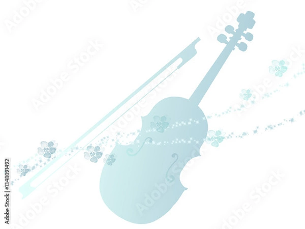 Obraz 青いバイオリンと花のイラスト