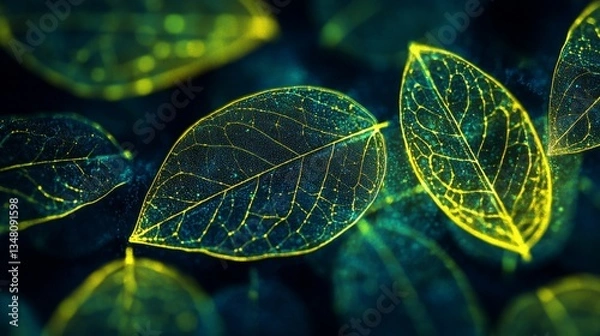 Obraz Illuminated Leaf Veins Abstract Nature Photography