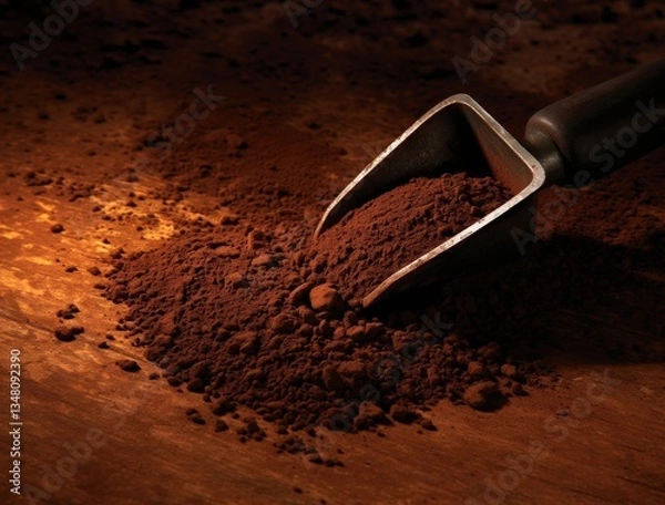 Obraz Cocoa Powder Scoop on Wooden Table