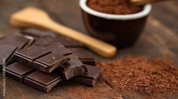 Obraz Dark Chocolate Blocks and Cocoa Powder