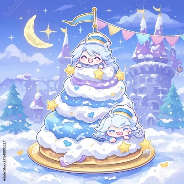 Obraz Winter Cake with Cute Characters