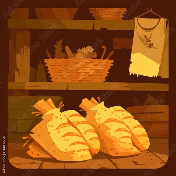 Obraz Rustic Bakery Shelf with Bread Loaves